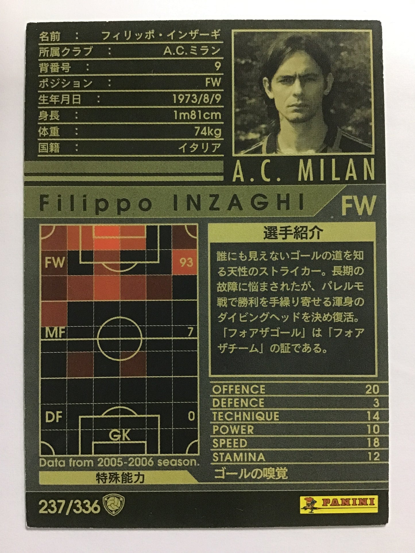 [JP] 05-06 Filippo Inzaghi/Filippo Inzaghi/Filippo Inzaghi - (05-06)237/336/05-06/Black