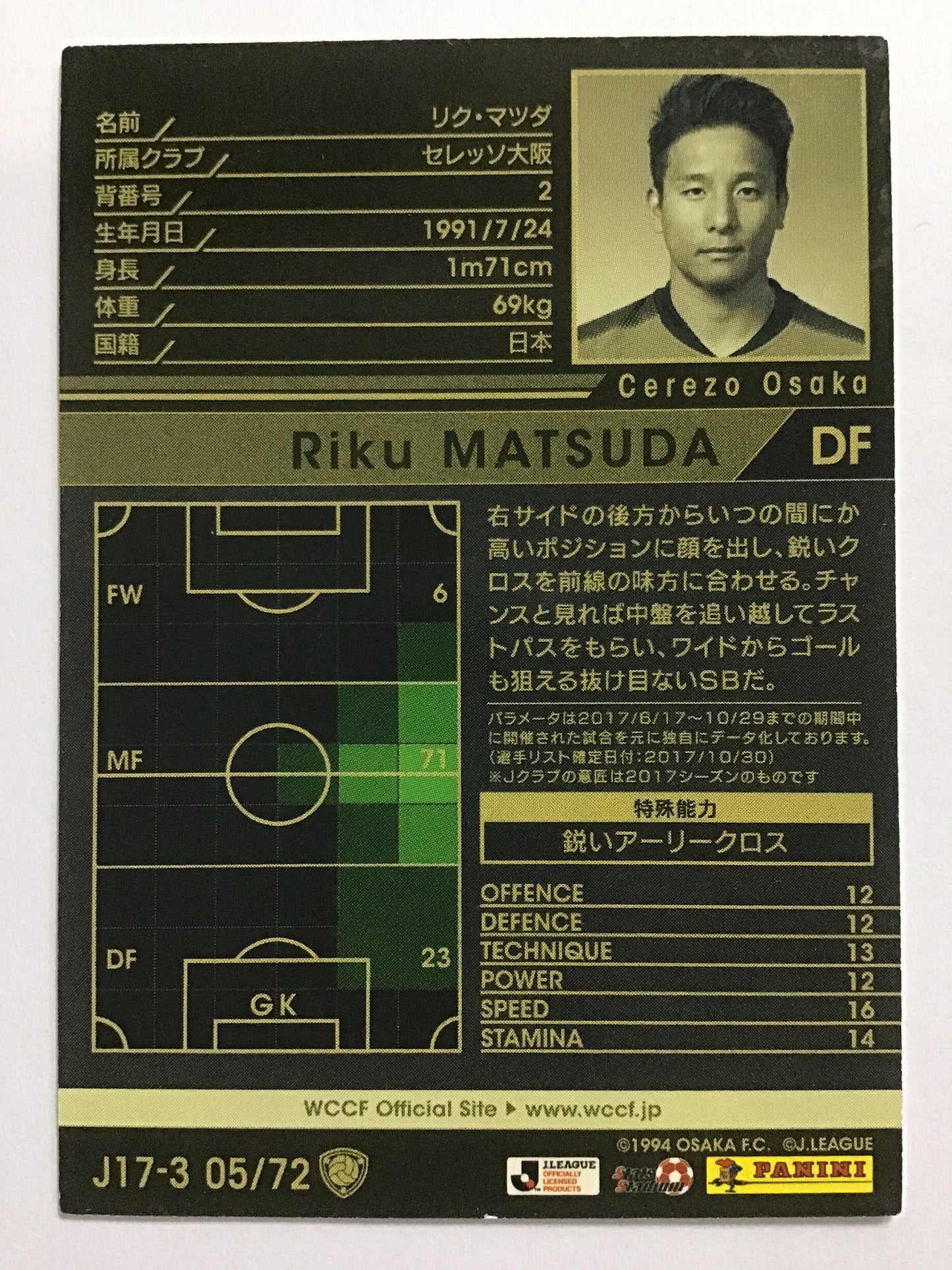 [JP] 17-18 リク・マツダ/リクマツダ/ﾘｸﾏﾂﾀﾞ - J17-3 05/72/白 (2017-2018)