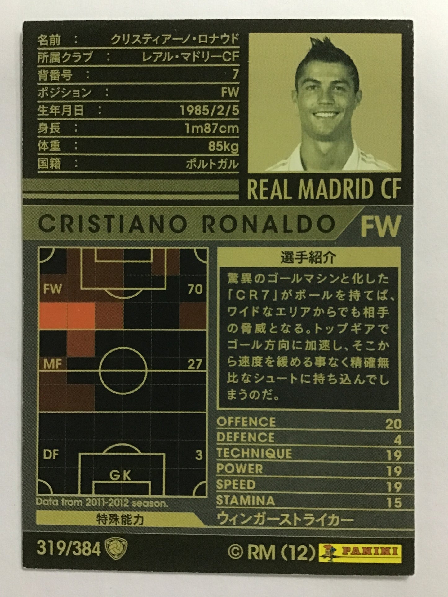 [JP] 11-12 Cristiano Ronaldo/Cristiano Ronaldo/Christiano Ronaldo - (11-12)319/384/11-12/Black