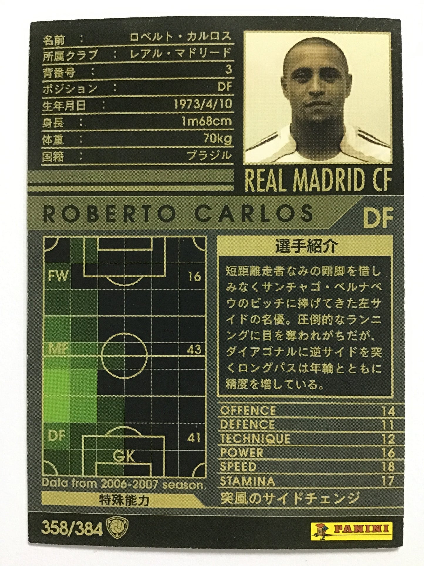 [JP] 06-07 ロベルト・カルロス/ロベルトカルロス/ﾛﾍﾞﾙﾄｶﾙﾛｽ - 358/384/黒 (06-07)