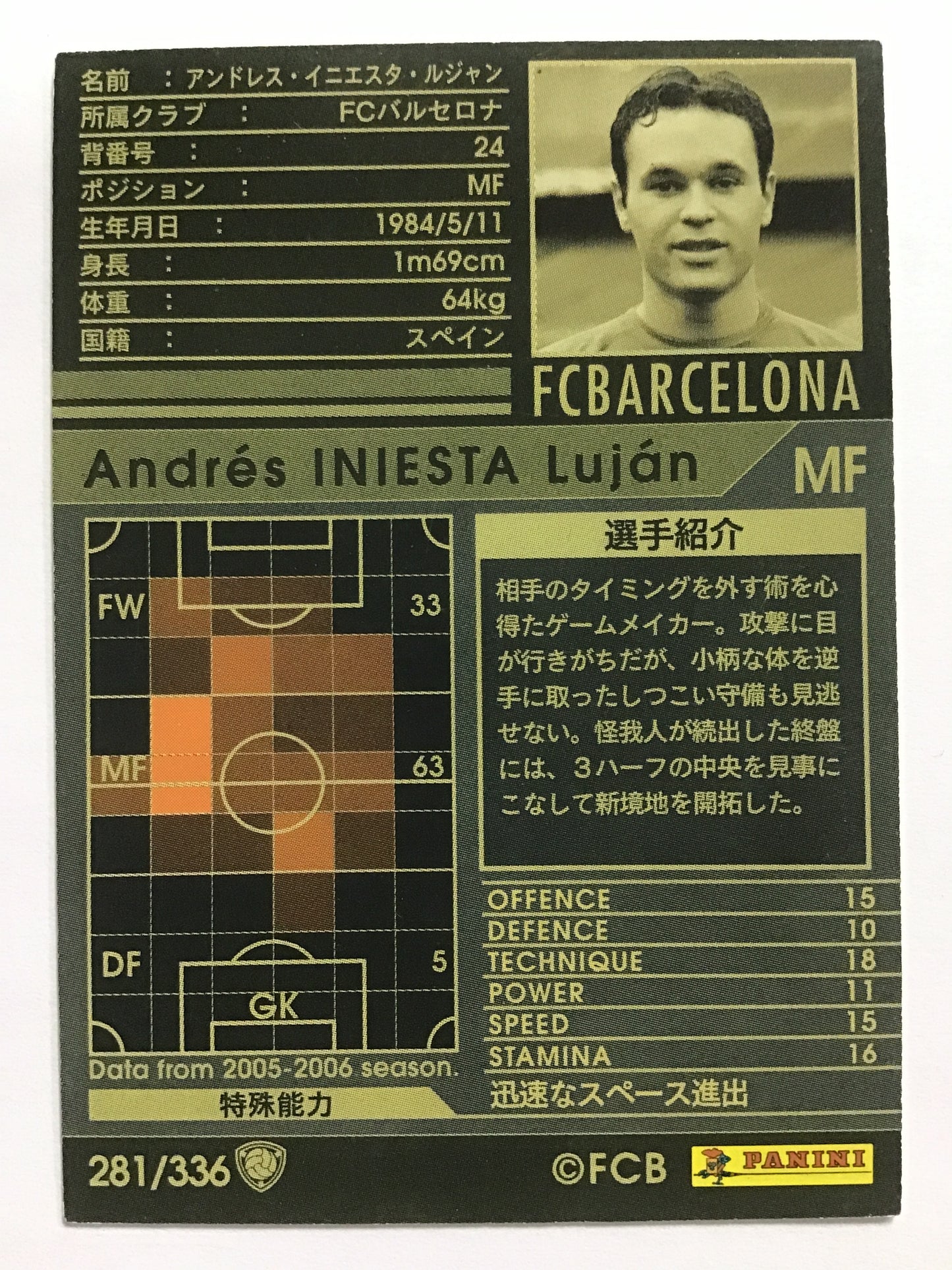 [JP] 05-06 アンドレス・イニエスタ・ルジャン/アンドレスイニエスタルジャン/ｱﾝﾄﾞﾚｽｲﾆｴｽﾀﾙｼﾞｬﾝ - 281/336/白 (2005-2006)