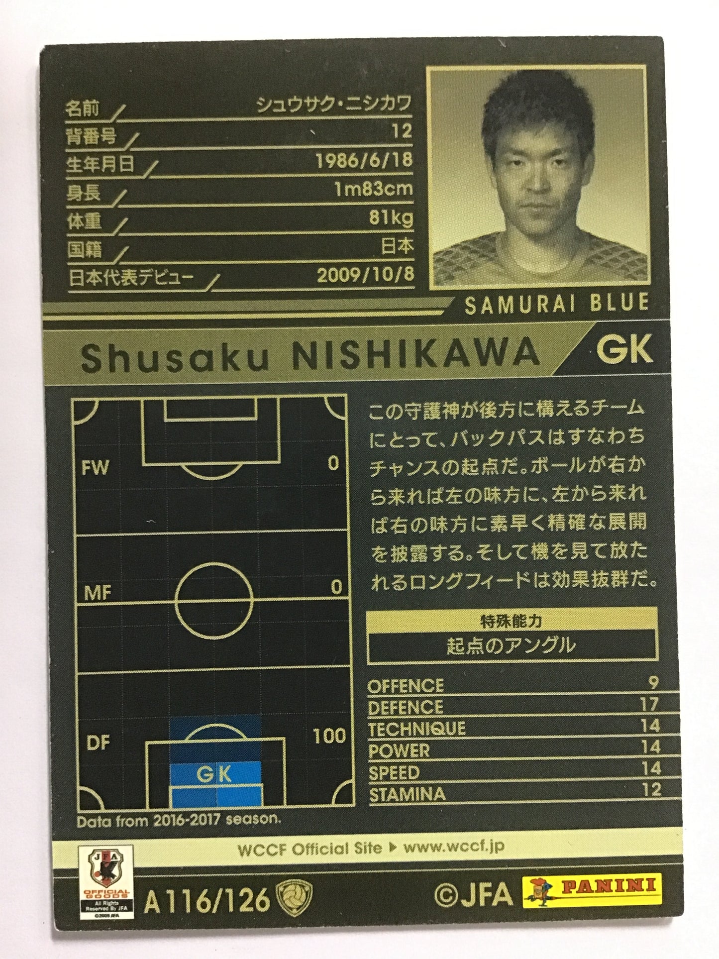 [JP] 16-17 V2.0 シュウサク・ニシカワ/シュウサクニシカワ/ｼｭｳｻｸﾆｼｶﾜ - A116/126/白 (2016-2017)