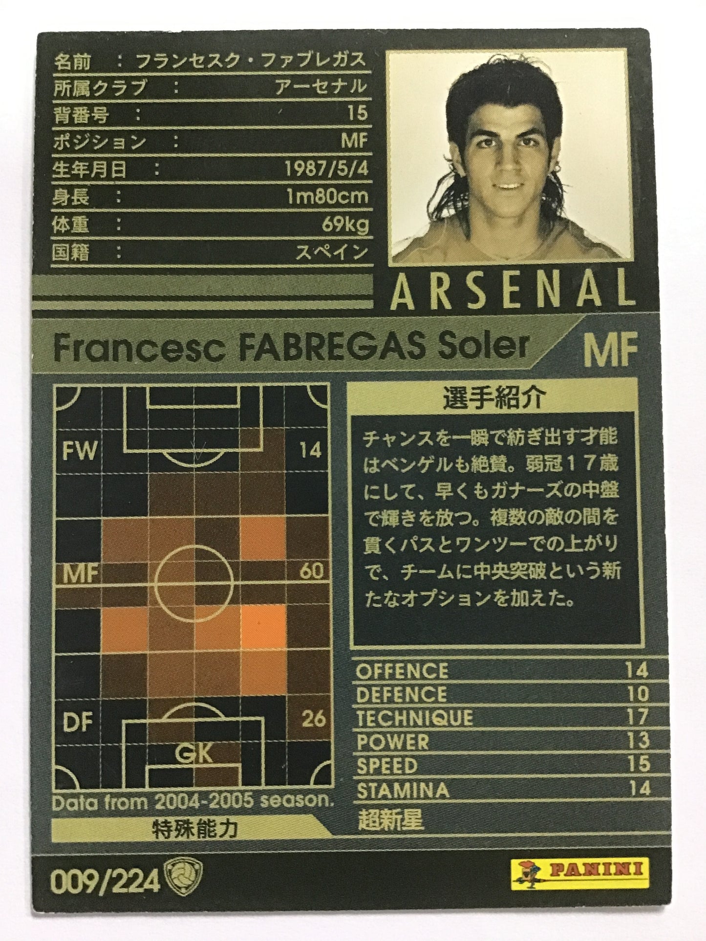 [JP] 04-05 フランセスク・ファブレガス/フランセスクファブレガス/ﾌﾗﾝｾｽｸﾌｧﾌﾞﾚｶﾞｽ - 009/224/白 (2004-2005)