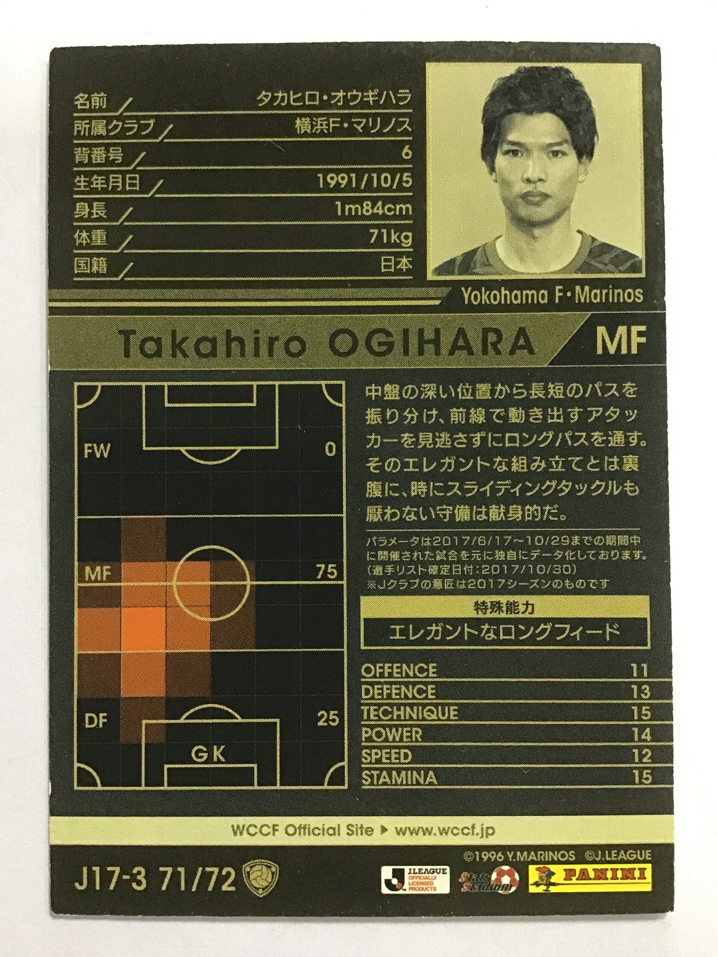 [JP] 17-18 タカヒロ・オウギハラ/タカヒロオウギハラ/ﾀｶﾋﾛｵｳｷﾞﾊﾗ - J17-3 71/72/白 (2017-2018)