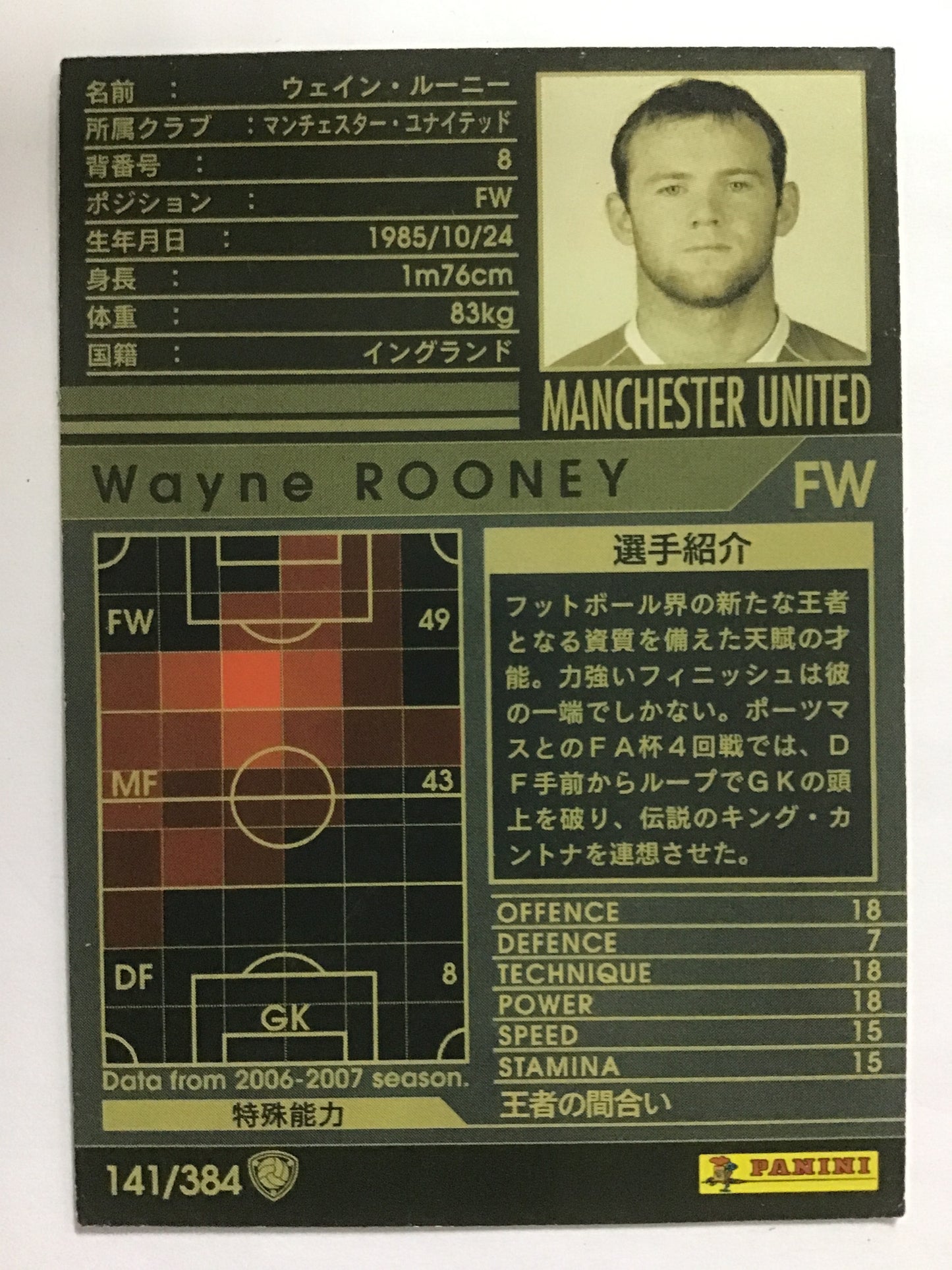[JP] 06-07 Wayne Rooney/Wayne Rooney/Wayne Rooney - (06-07)141/384/06-07/Black